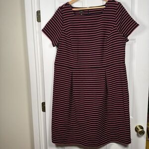 Talbots Woman Dress Black Pink Striped Cotton Blend Short Sleeve Heavy Knit